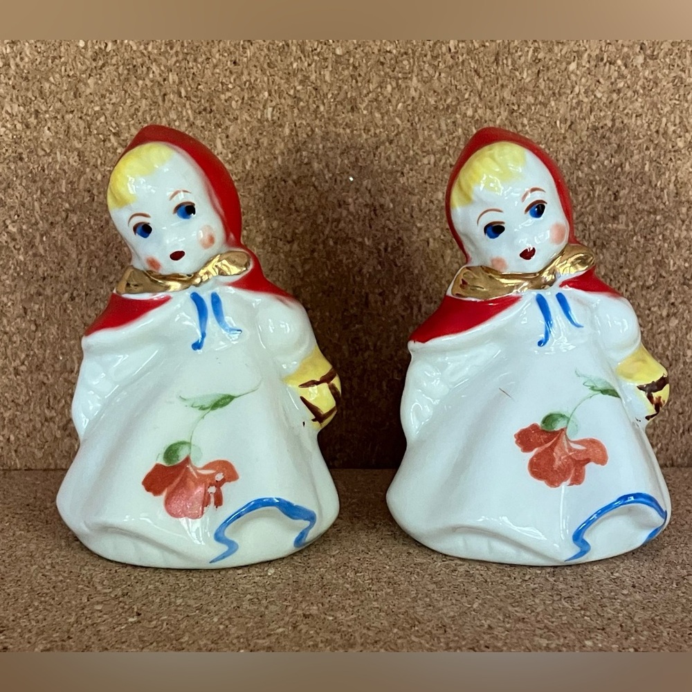 Vintage Ceramic Red Riding Hood Salt and Pepper Shakers